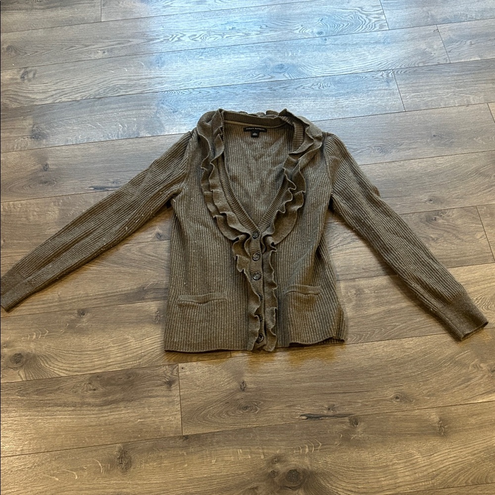 Banana Republic Taupe Ruffled Cardigan